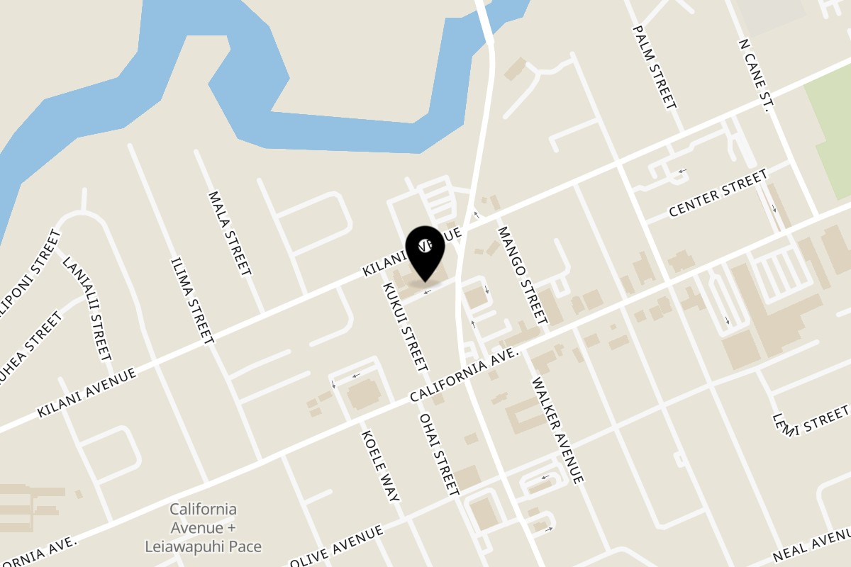 Map showing the location of Da Burger Wing Hub Wahiawa on 93 N Kam Hwy Ste 102 in Wahiawa